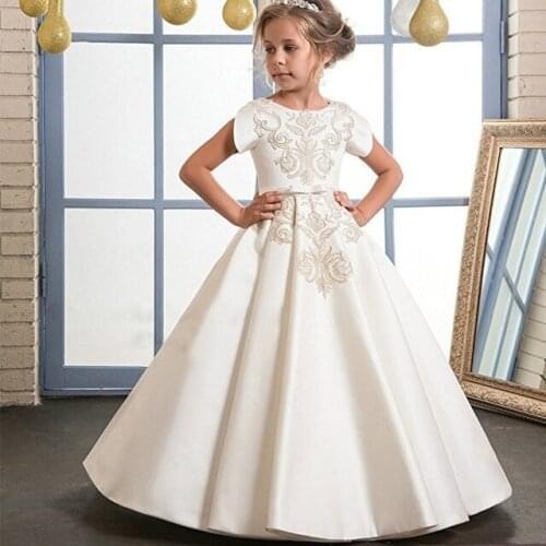 Long Girls Elegant Wedding Flower Print Eembroidery Dress Princess Party Pageant Formal Evening Gown Dress For Children 4-14 Y