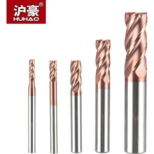 HUHAO 1pc Tungsten Steel Milling Cutter CNC Tool Alloy Coating Cutter 4 Blade End Mill Copper Cast Iron Processing Router Bit