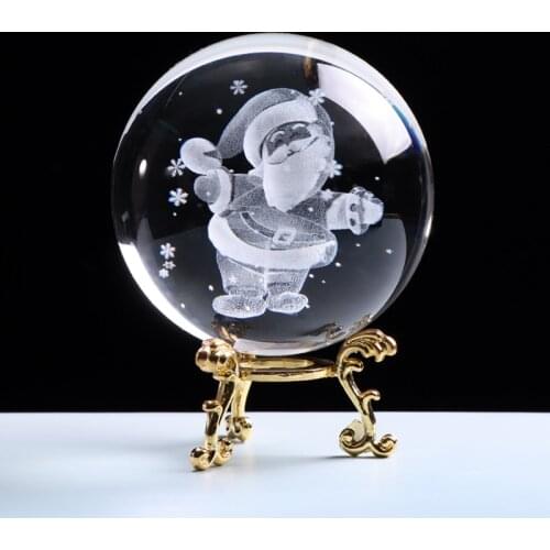 60/80MM 3D Christmas Santa orTree Crystal Ball Glass Sphere Crystal Craft For Nice Gift Home Decor Birthday Christmas Gifts