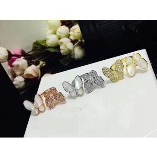 Famous brand Fashion Jewelry For Women butterfly Ring Two buttflies Clover Flower Jewelry Mother Shell Pearl Ring Top Quality
