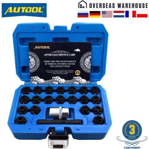 AUTOOL 22pcs Wheel Anti-Theft Lock Key Removal Tool Kit for VW Audi Volkswagen Lug Nuts Screw Remover with 12.7mm Socket Adapter