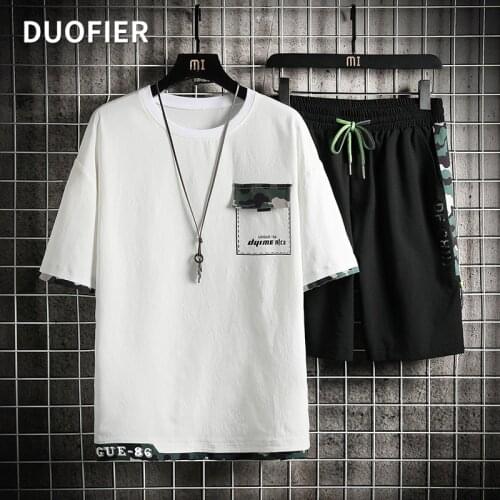 2021 Summer Men Casual Shorts Sets New Trend Camouflage Patchwork T-shirt Shorts Mens Clothes Fashion Sportswear Tracksuit Man