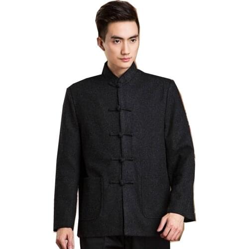Shanghai Story Chinese Tunic Suit Top Business Casual Chinese Style Stand Collar Jacket Blend Woolen Men Zhongshan Suits Top