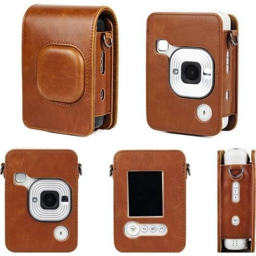Leather Storage Bag Handbag Dust-proof Camera Storage Case with Shoulder Strap for Fujifilm-Insta Mini Liplay