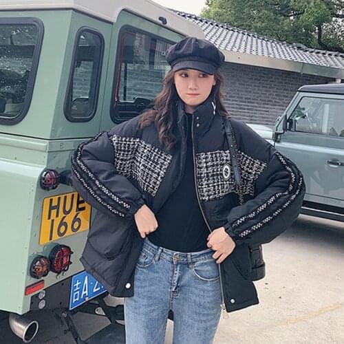 Nice Thick Parkas Women Patchwork Plus Size Winter Jackets Womens Korean Style Printing Stand Collar Loose Overcoat Female