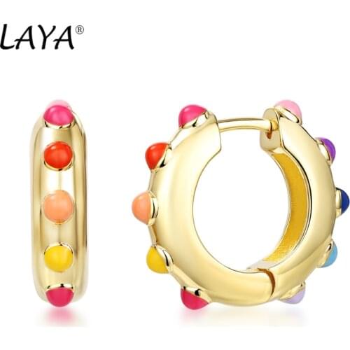 Laya Silver Hoop Earrings For Women 925 Sterling Silver Simple Design Colorful серьги Fine Jewelry Handmade Enamel 2021 Trend