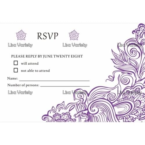 Personalized RSVP Card with Free Envelope for Wedding / Party,50 pcs/lot,R5
