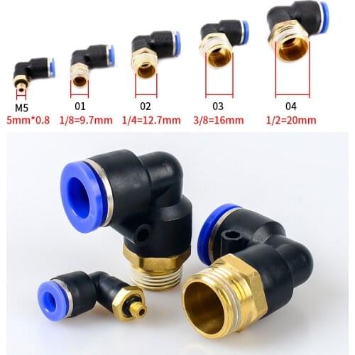 PL pneumatic connector 4mm-12mm hose OD 1/8 "1/4" 3/8 "1/2" male pneumatic thread tube elbow connector tube Air Push In mount