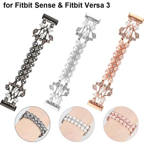 Band for Fitbit Versa 3 Smartwatch Jewelry Bracelet Elastic Bead Pearl Strap for Fitbit Sense Watchband for Women Girl 2021 New