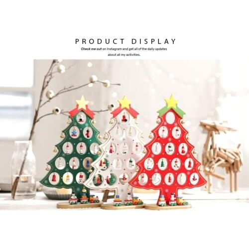 Christmas Gift 1pc mini table XMAS trees Decoration wood Christmas tree with ornament DIY Christmas tree Free shipping