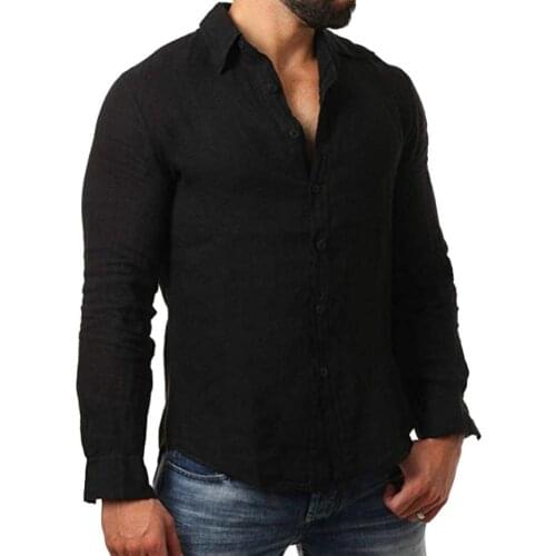 Solid Color Men Cotton Linen Shirt Spring Autumn Slim Casual Turn Down Collar Long Sleeve Office Top Mens clothing Plus Size