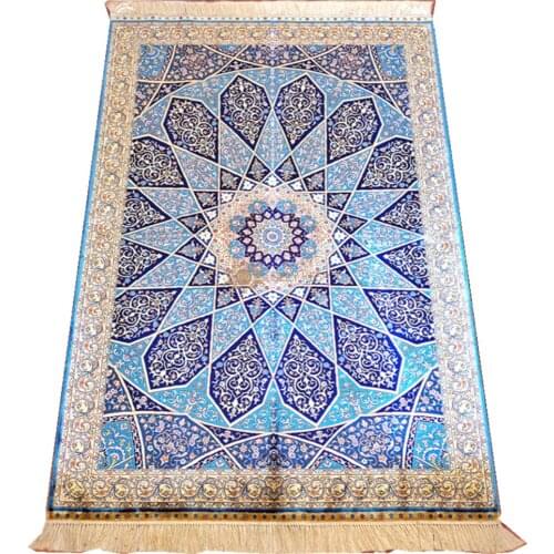 Seeykeep™ 4x6ft Blue Backlcolor Mezquita Dome Pattern Silk Handknotted Rug-NY3016006