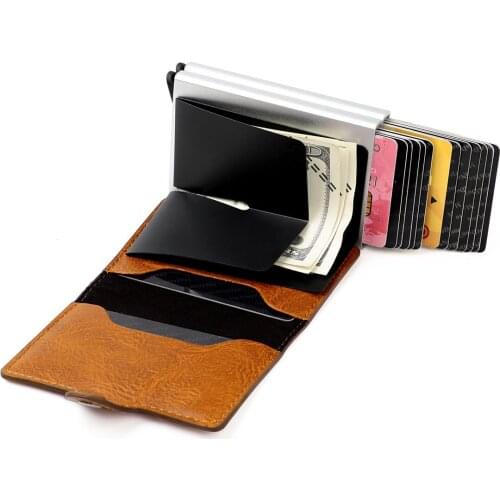 Rfid Blocking Protection Men id Credit Card Holder Wallet Leather Metal Aluminum Business Bank Card Case CreditCard Cardholder