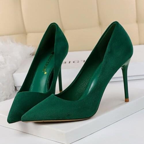 BIGTREE Shoes Luxury Flock Heels Women Pumps Sexy Stiletto High Heels Ladies Big Size 43 Shoes Party Wedding Office Shoes Women