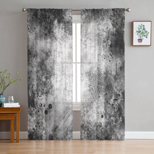 Indoor Tulle Curtains Gray With Black Blisters Girls Bedroom Exquisite Voile Curtain Living Room Kitchen Chiffon Fabric Curtains