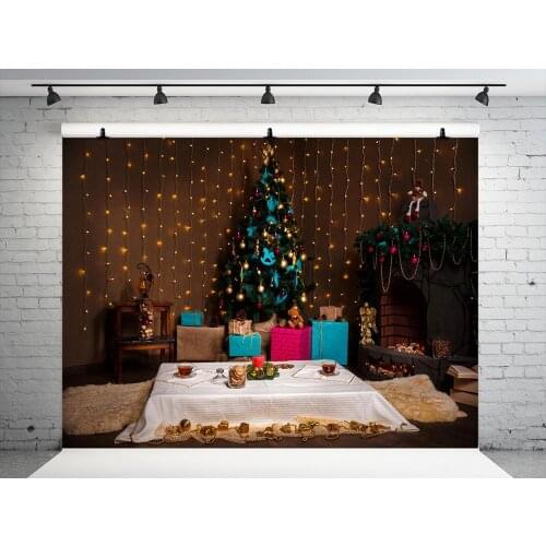 VinylBDS 10x10ft Christmas Photography Backgrounds Indoor Christmas Decorations For Home Tree Washable Photo Shoot Backdrop