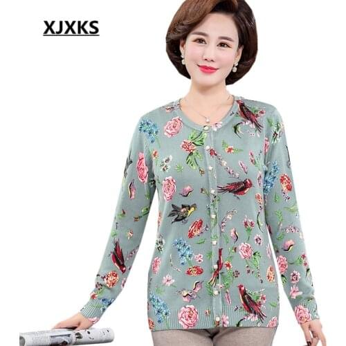 XJXKS Fashion printed sweater women cardigan 2019 autumn winter new loose plus size comfortable women cashmere sweater cardigan