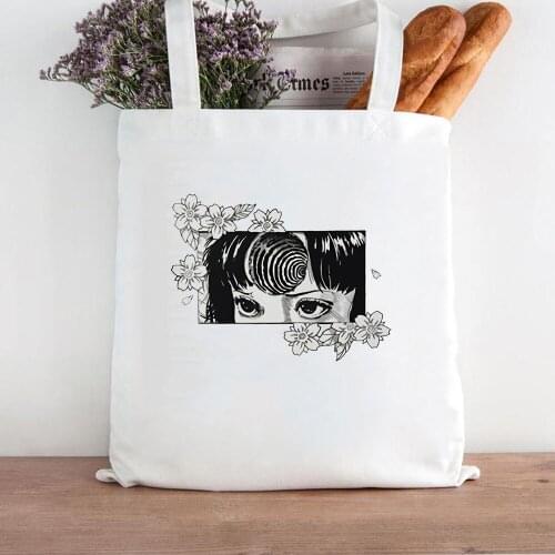 Japanese Anime Tomie Female Bag Gothic Horror Cartoon Canvas Bag Large Capacity Harajuku Shopper Bag Fashion Casual Shoulder Bag