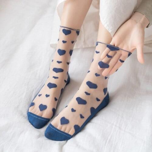 YZ-S-ZZ-0052 Spring/Summer colour transparent silk stockings love stockings ladies breathable mesh socks