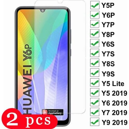 2/1Pcs tempered glass for huawei y9s y9A y8s y8p y9 y7 prime 2019 y6 pro y6p y6s y5 2018 protective phone screen protector film