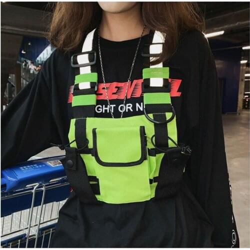 Mens Womens Hip-hop Tactical Vest Outdoor Working Climbing Multi-functional Chest Bag Interphone All-match Backpack Waistcoat