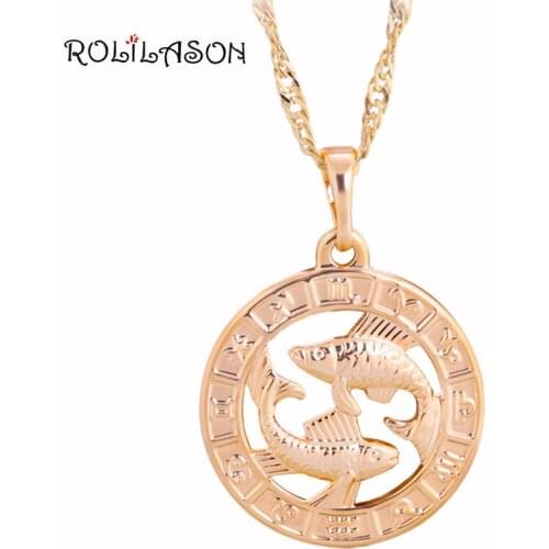 12 Constellation Round Pisces design glittering yellow gold tone Fashion Jewelry Necklace Pendants chain LN454