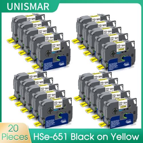 20PK 23.6mm Length Hse-651 Compatible For Brother Hse-651 Heat Shrink Tube for P touch Label Printer 1.5m Width