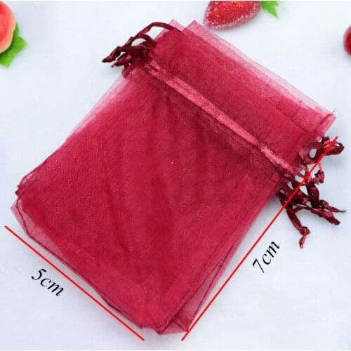 200pcs Deep Red Jewelry Gift Packing Drawable Organza Bags 5x7cm Gift Bag Pouches Display Packaging Pouches Can Customized Logo