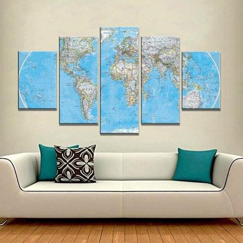 5 Pieces Wall Art Canvas Painting Map Of The World Abstract Poster Nordic Decoration Home Modern Living Room Modular Picture