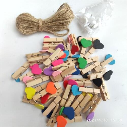 50PCS Heart Shape Colored Wood Clips Handicrafts Photos Papers Clothes Pegs Home Bachelorette Party Decorations