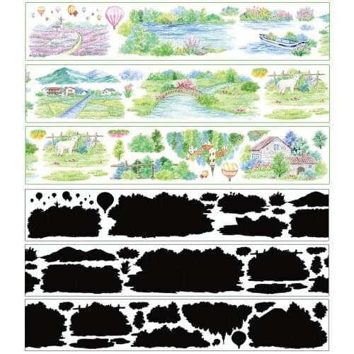 6CMX2M Aerial Scenery Blue Sky Green Wild Field Washi Tape Landscaping Special Oil Journal Collage Decoration