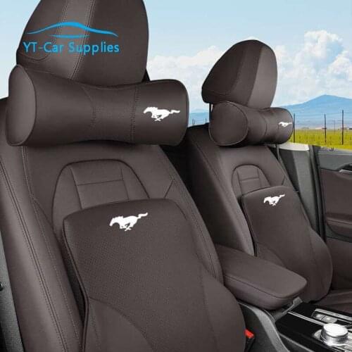 Car leather headrest lumbar support neck pillow interior modification interior accessories For Ford Mustang