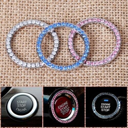 Car Interior One-Key Engine Start Stop Ignition Push Button Decorative Diamante Ring