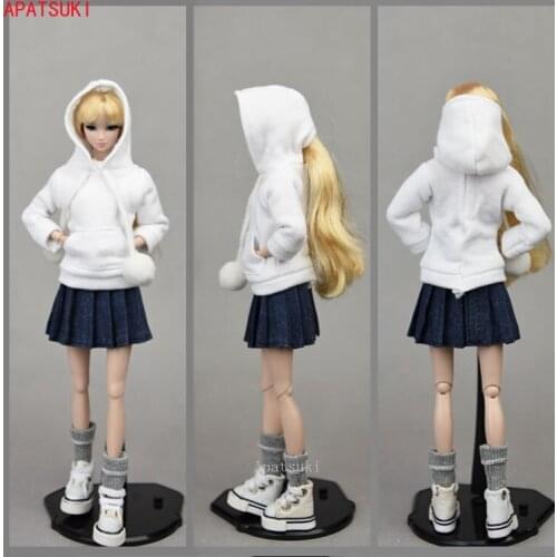 White Top Hoodies Sweatshirt Denim Pleat Skirt Suit Clothes Set for Barbie Doll Outfits for 1/6 BJD Dolls Accessories DIY Toys