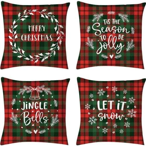 Merry Christmas Print Cushion Cover Red Plaid Series Decorative Pillows For Sofa Seat Soft Throw Pillow Case 45x45cm Trusted