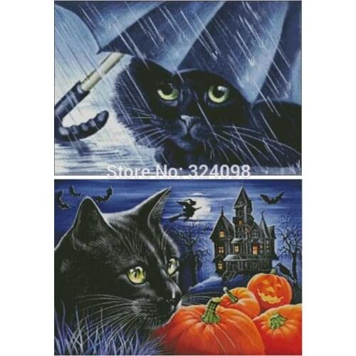Black cat patterns Counted Cross Stitch 11CT 14CT 18CT DIY wholesale Chinese Cross Stitch Kits Embroidery Needlework Sets