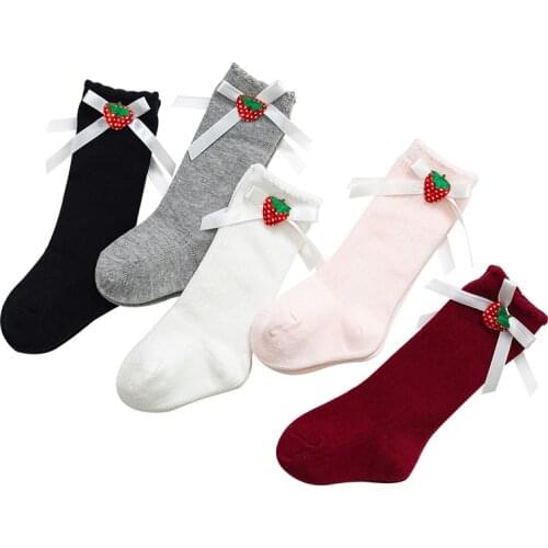 Baby Socks Spring and Autumn Girls Cotton Socks Bowknot Strawberry Baby Over the Knee Socks Childrens Socks
