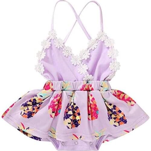 Lovely Baby Pineapple Print Short Romper Girls Sleeveless V-neck Sling Jumpsuit for Summer Bodysuits 0-18M