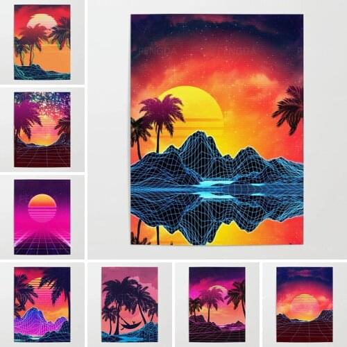 Home Decor HD Prints Pink Vaporwave Landscape Canvas Painting Wall Art Modular Pictures For Bedside Background No Frame Poster