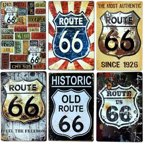 Route 66 Signs Decoracion Retro Plate Enamel Vintage Garage Plaques Metal Posters Club Bar Decorative Home Decor 20x30cm