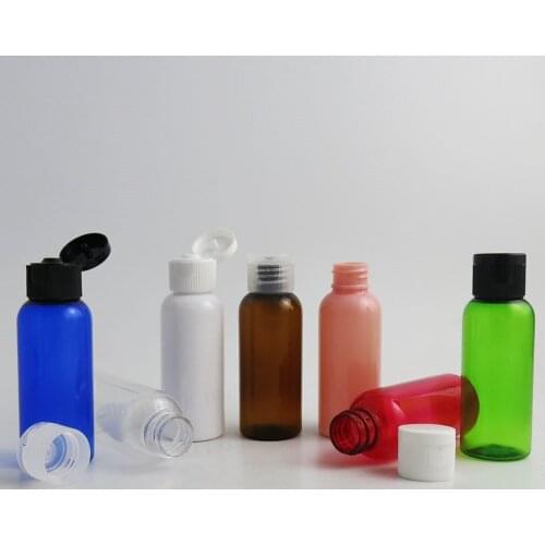 50 x 50ml Travel PET Plastic Cream Bottle with White Black Clear Flip Top Cap Insert Set 5/3oz PET Cosmetic Shampoo Containers