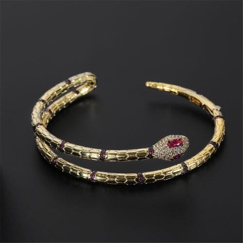 Funmode Gold Color Snake Shape Open Cuff Bangle For Women Female Wedding Party Bracelets pulseiras feminina Wholesale FB66