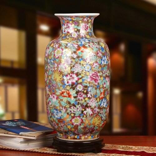 Jingdezhen Ceramic vase Top Quality Hand-painted Enamel Gold Bottom Yellow Peony Big floor Flower porcelain ceramic Vase
