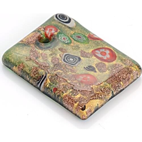 Hot Sale 6 Color Lampwork Glass Necklace Rectangle Pendants Gold Dust & Silver Foil Flower For Women Necklaces Jewelry Free cord