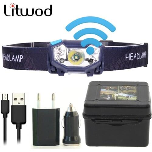 Litwod Z20 5000LM Body Motion Sensor Mini Rechargeable LED HeadLamp head lamp Bicycle Headlight Dexterous USB Flash light