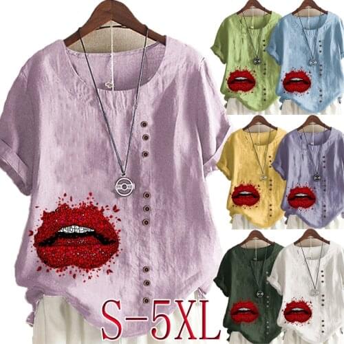 Fashion Printing Summer Shirt Short Sleeve Women Clothing Plus Size Loose Casual Shirt Round Neck Pullover Graphic Tops