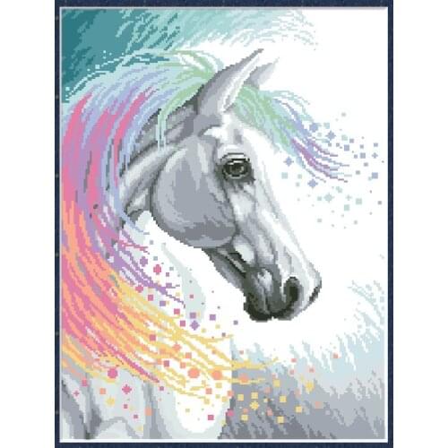 Colorful Horse Cross Stitch Kit DIY Embroidery Paintings Cotton Threads For Needlework Printed Canvas 11CT 14CT Home Decor Craft