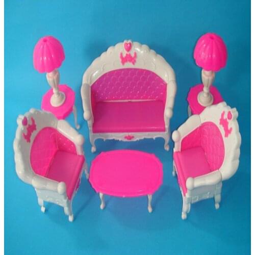 6Pcs Plastic Sofa Chair Set Couch Table Lamp Set Toys for Blythe Dolls and Other 1/6 Scale Dolls House Furniture