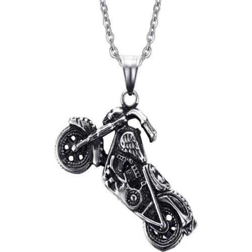 2019 New Fashion Tibetan Silver Pendant motorcycle Pendant Necklace Men Chain Long Necklace Cross Chain Handmade jewelry