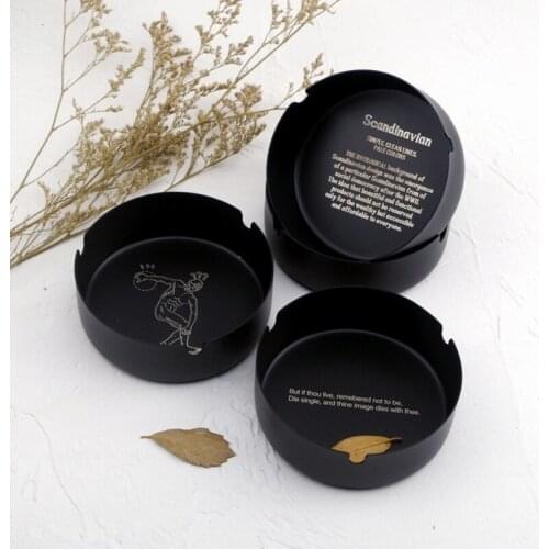 Nordic Industrial style Stainless steel Ashtray For Smoking Cigarette Cigar INS for bathroom Home Decoration Pure black